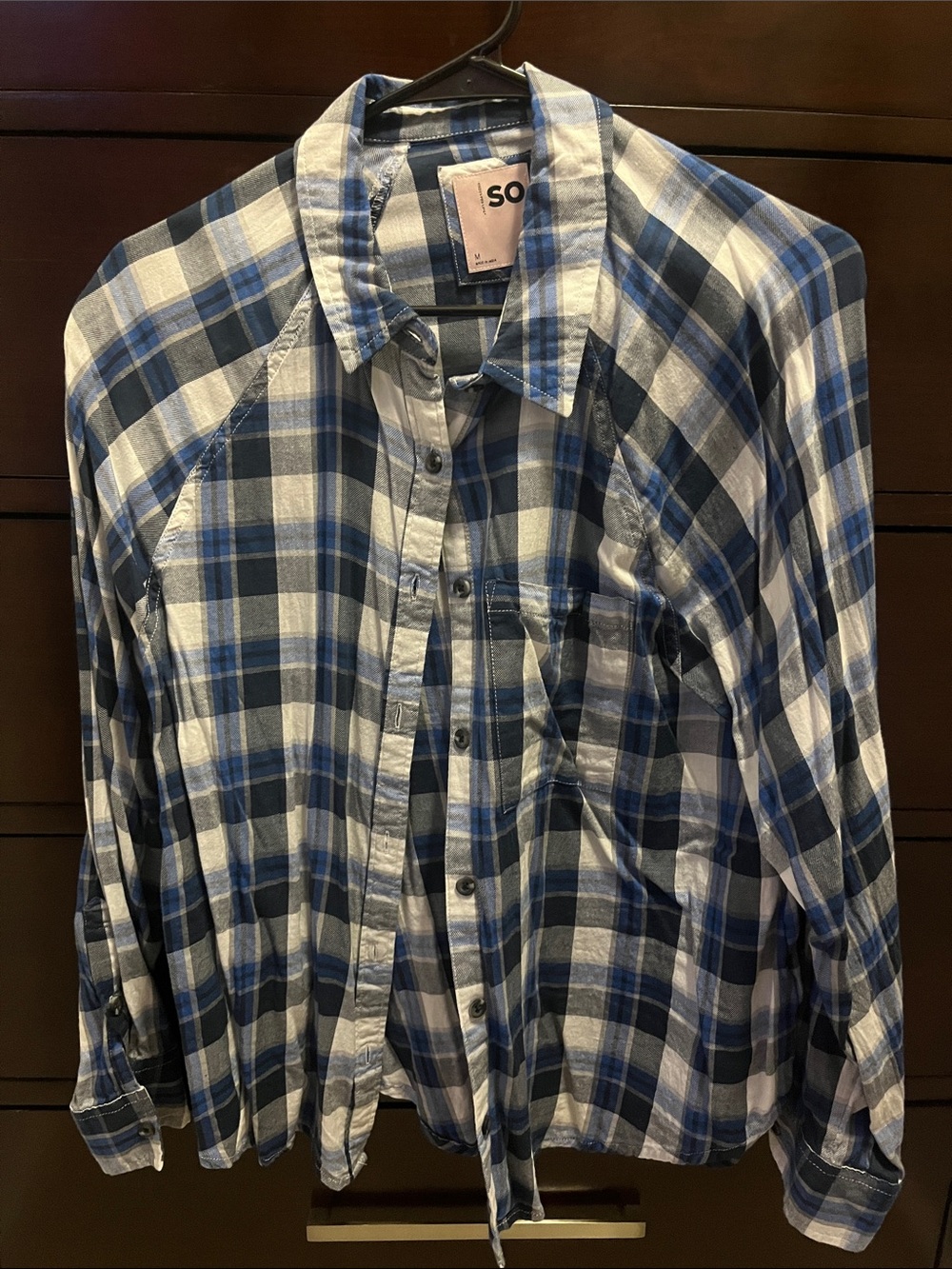 SO Blue, Navy & White Plaid Casual Button-Down Shirt
